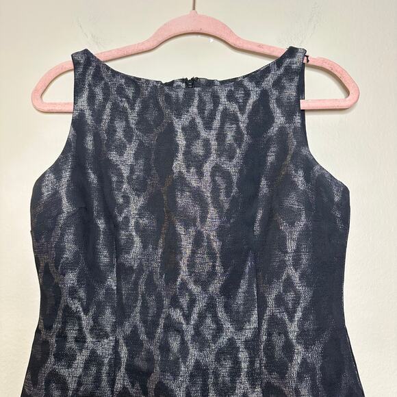 Ann Taylor Metallic Sheath Cocktail Dress Animal Print Black Wool Blend 4 Petite - Picture 3 of 6